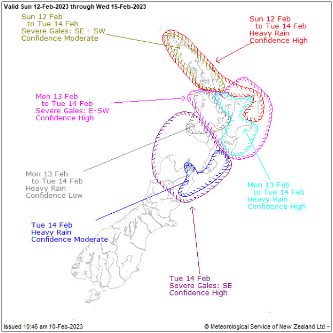 MetService's tweet photo. We've just issued our Severe Weather Outlook 🌧🔭

#CycloneGabrielle is expected to move southeastwards out of the tropics and lie north of the country by Sunday.

Impacts are likely for most of the North Island, and parts of the South Island. https://t.co/grFTaQOq4w