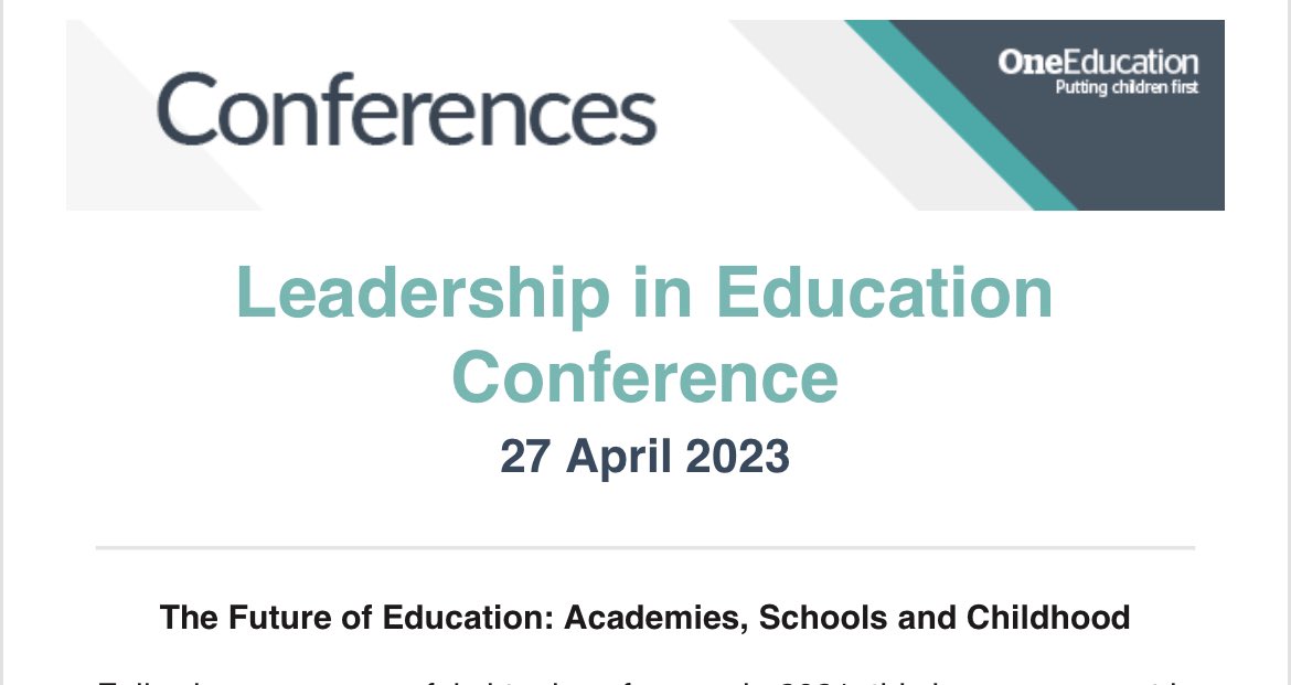 📢 With 4 keynotes and a choice of 12 workshops #leadconf23 is a day not to be missed!

27th April 2023
<a href="/studiovenues/">thestudio...</a> #mcr

<a href="/ViviennePorritt/">Vivienne Porritt OBE FCCT FRSA</a>
<a href="/OliviaLTaylor99/">Olivia Taylor</a>
<a href="/GregBottrill/">Greg Bottrill</a> <a href="/canigoandplay/">Can I Go And Play Now?</a> 
<a href="/sufiyaahmed/">sufiya ahmed</a> 

Early Bird price 🐦 available!

Book your place here: oneeducation.co.uk/training-cours…