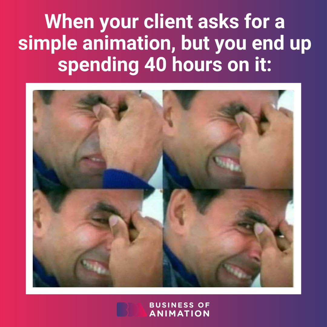 animationbiz's tweet image. Client: Can you make it simple? 

Me: **40 hours later** 😭

Want to Fast-Track Your Success as an Animator? Sign up for our FREE Masterclass here bit.ly/3HXlSbz

#AnimationMeme #AnitomatorsMeme #AnimationHumor #3DAnimation #Memes #freelance