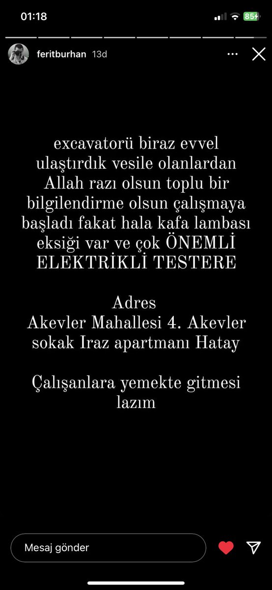 dikicigizem629's tweet photo. Hadi umudumuzu yitirmedik  bir an önce çalışma alanına çadır yemek alanı  kurulsun acilllll ‼️‼️‼️‼️ @OguzhanUgur  @haluklevent #UMUT120SAAT https://t.co/85KGzJXfFp