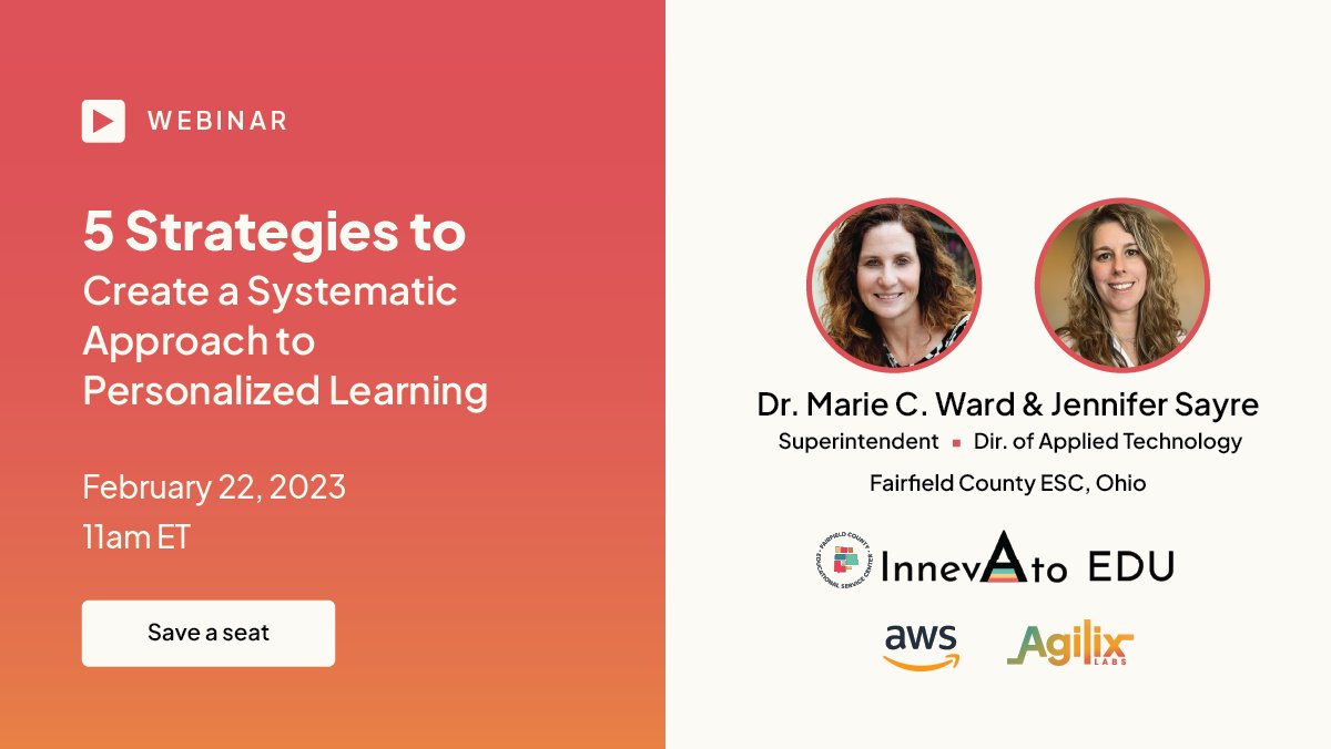agilix's tweet image. 📣Create a more effective and innovative learning experience for your students! Learn how with our upcoming webinar &quot;5 Strategies for Creating a Systematic Approach to Personalized Learning.&quot; Register now! agilix.com/webinars #edtech  #education