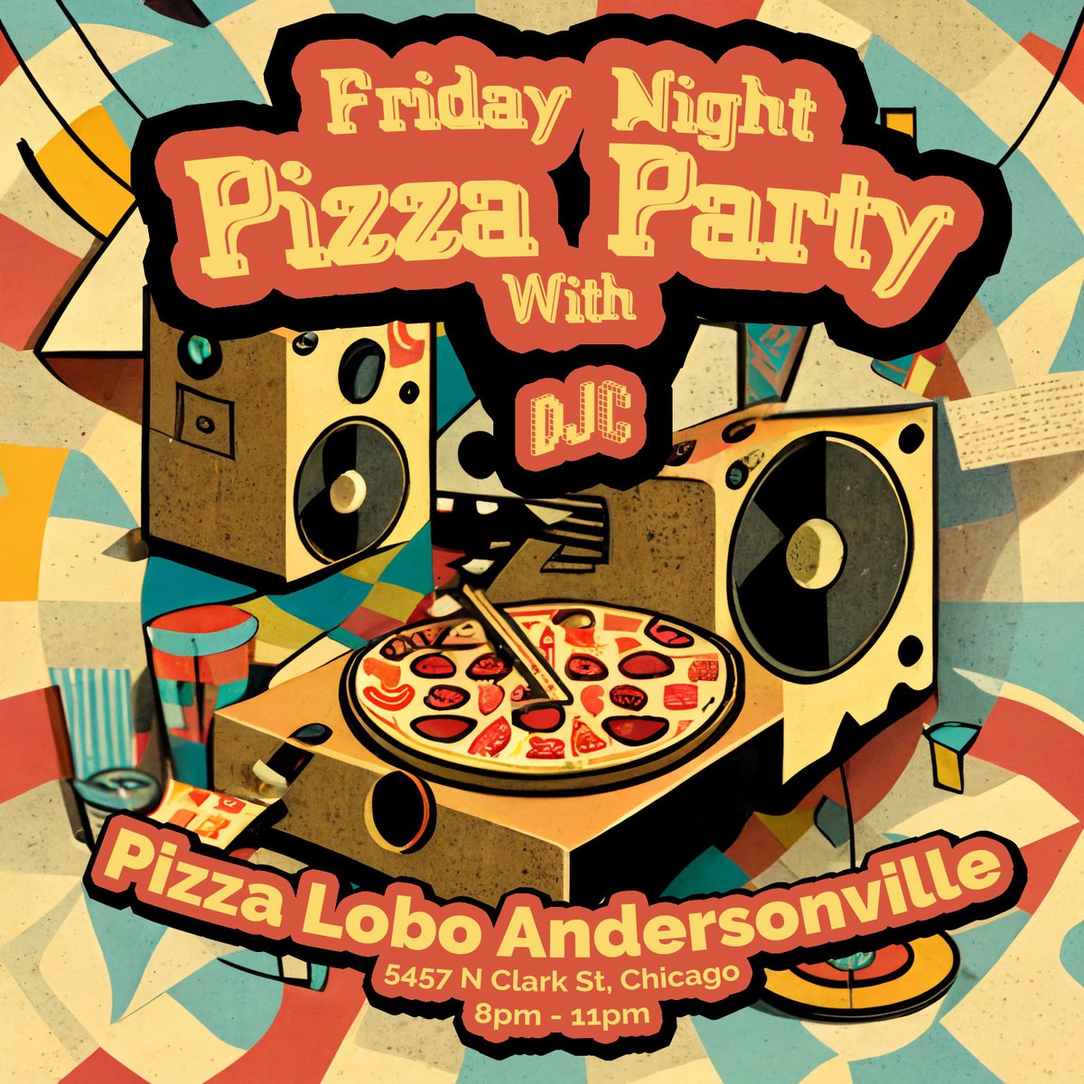 DJCeeee's tweet photo. Anyone up for a pizza party tomorrow? I'll provide tunes at the brand new Pizza Lobo in #Andersonville; kicking off around 8pm with some mid-century soul &amp; rocksteady, then keeping the eclectic tunes flowing. https://t.co/NbvcTR6Qgz