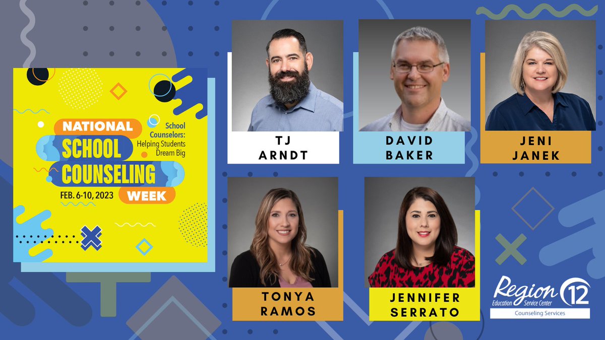 We love the shoutouts for school counselors and must share some ♥️ for our own!

👏Thanks to our Counseling Services Team (TJ, David <a href="/hotbhn1/">Heart of Texas Behavioral Health Network</a>, Jeni, Tonya &amp; Jennifer) who serve &amp; support counselors! #NationalSchoolCounselingWeek  
<a href="/JanekJeni/">Jeni Janek</a> <a href="/TonyaA09/">Tonya Ramos</a> <a href="/JSerrato_09/">Jennifer Serrato</a> <a href="/R12_Counselor/">Region 12 Counseling</a>