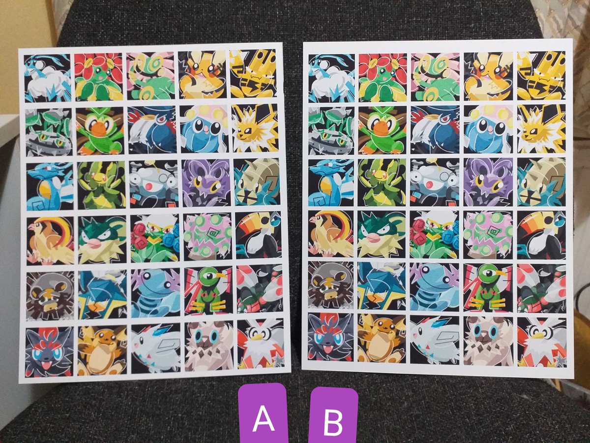 511arts's tweet photo. Playing around w/ making #AbstractAlphabet into a 8x10" poster. I have 2 layouts. "A" has slightly thicker horizontal spacing but is even around the edges. "B" has equally spaced pictures but a little extra space at the top and bottom. Which do you prefer??? #Pokemon https://t.co/PShruPvB5W