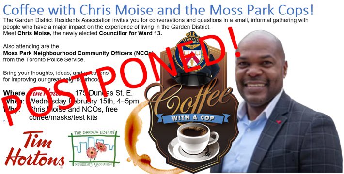 Toronto City Council moved the  2023 Budget meeting to February 15 to honour the late Hazel McCallion

@ChrisMoiseTO will not be able to meet for coffee and we are working to reschedule.  Stay tuned for a new date and time!