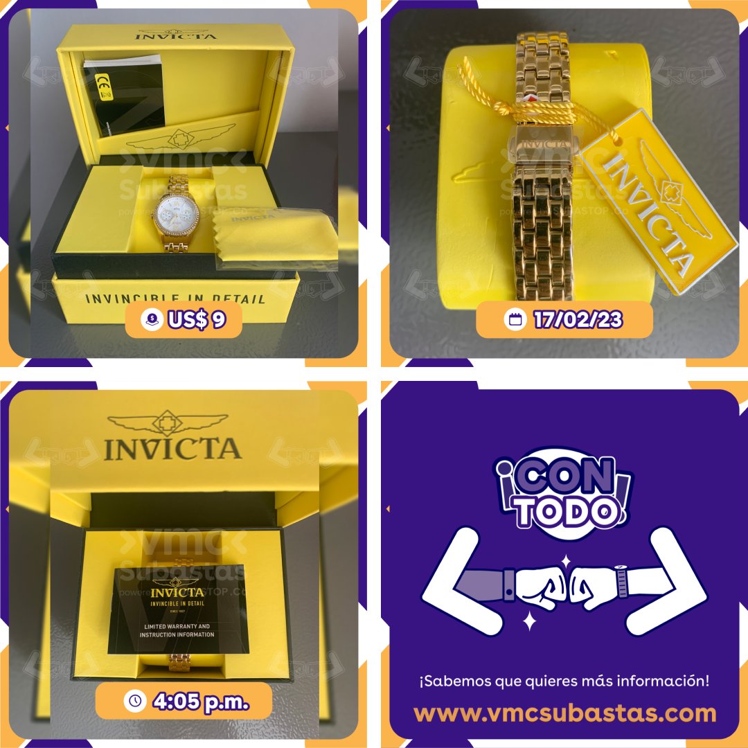vmcsubastas's tweet image. ⌚¡Participa y gana LA OPORTUNIDAD DE COMPRAR EL RELOJ INVICTA de tus sueños!🤯

 💸Precio Base: US$ 9

 🗓VIERNES 17 de febrero a las 4:05 pm

Encuentra todos los dispositivos disponibles para ti 👇🏼
vmcsubastas.com/oferta/41495
#semanatech  #invicta