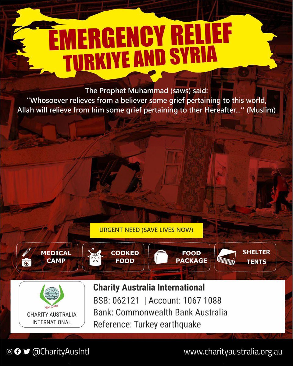 CharityAusIntl's tweet photo. The rescue mission continues to try and search for survivors in the rubble.

Help your brothers and sisters who are helpless and traumatised. 

Donate generously now!

#CharityAustralia #IFAM #ifamaustralia #türkiye #Syria https://t.co/19VDDI2bA2
