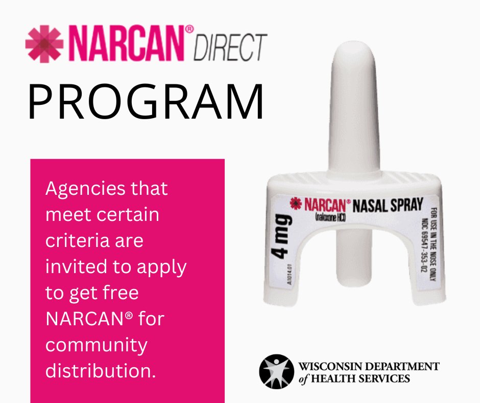 DHSWI's tweet photo. Agencies that meet certain criteria are invited to apply to get free NARCAN® for community distribution. Remember, #NARCAN is the #opioid overdose reversal drug. Get more information and apply by February 14: https://t.co/qIsbdtlWzj #NDP #DoseofRealityWI #RealTalksWI https://t.co/CarCxHtDDA