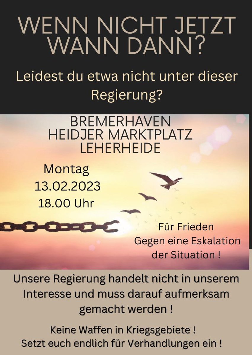 MartinBW15's tweet photo. #Bremerhaven (#Bremen) #HB1302
#Demo #Demonstration #Protest #Energiepreise 
#Lebensmittelpreise #SozialProtest 
#Frieden #Freiheit #Selbstbestimmung

Seid wieder dabei.
Wir zeigen Gesicht und sagen NEIN-es reicht, stoppt dieses Irrsinn. https://t.co/geO01IhZgg