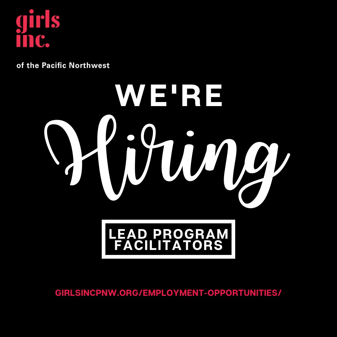 We're hiring! We seek a Lead Program Facilitator to conduct our programming activities with our youth.  For more information visit girlsincpnw.bamboohr.com/careers/24
