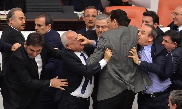 A brawl inside Turkish Parl...