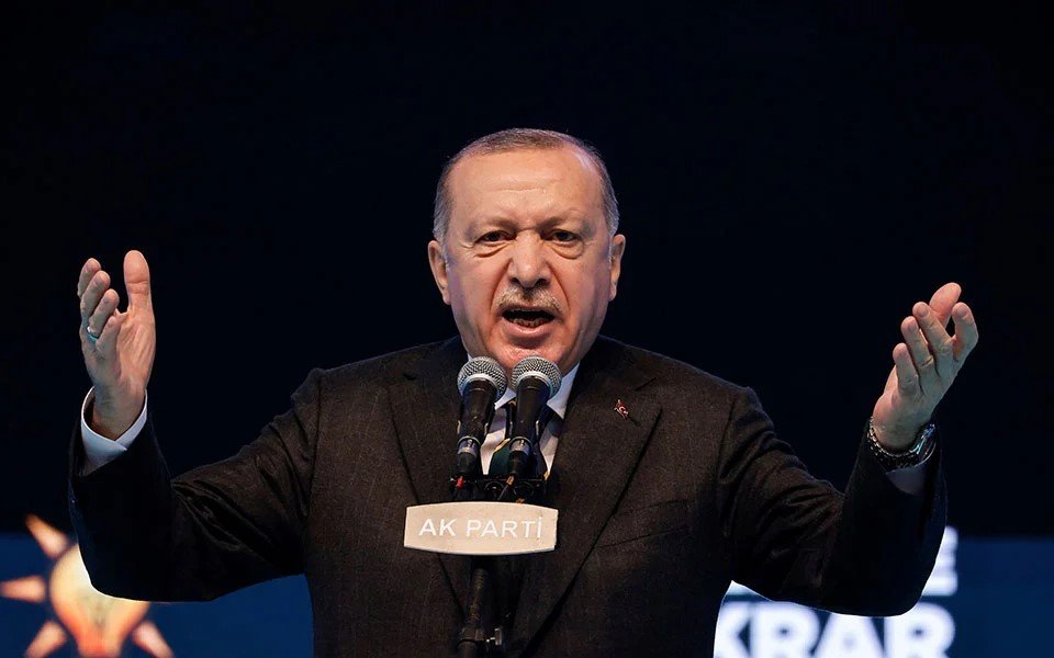 Erdogan giving a speech at ...
