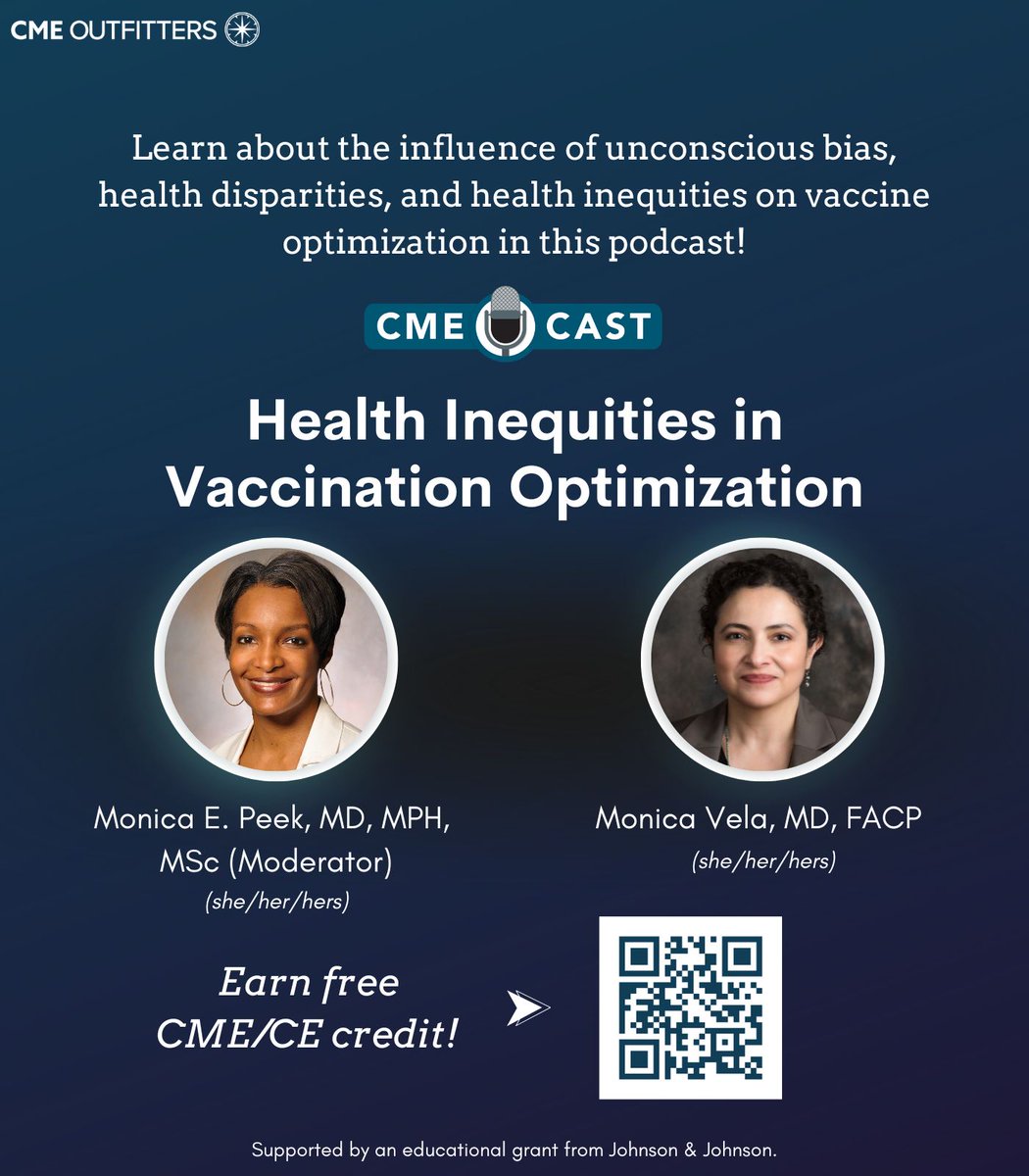 cmeoutfitters's tweet photo. Inequities affect vaccination rates among racial and ethnic minority populations in unexpected ways.
Tune in to this ep of our podcast to learn more & earn free #CME/CE credit with @DrMonicaPeek and @monicavelaw β‘οΈ https://t.co/Oh0Wg5cthU
#MedEd4Equity #MedEd #MedTwitter https://t.co/aZfG3evzH2