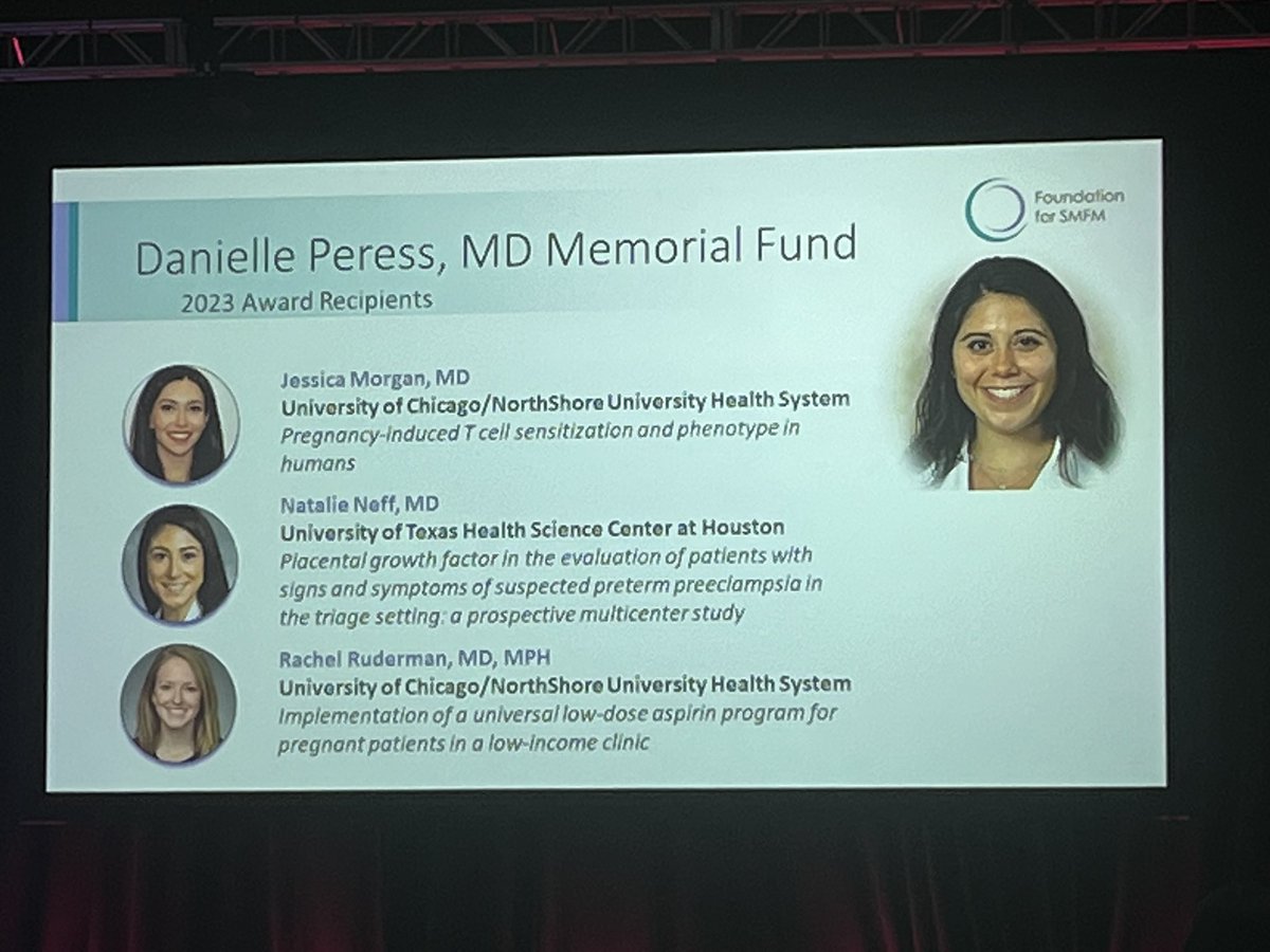 Humbled to be 1 of 3 fellows chosen for this grant honoring #danielleperess. Grateful to @FNDNforSMFM, selection committee & @MySMFM for the support of my project on immunology in pregnancy. Excited to continue this translational study and share our findings! #SMFM23 @MfmUchicago