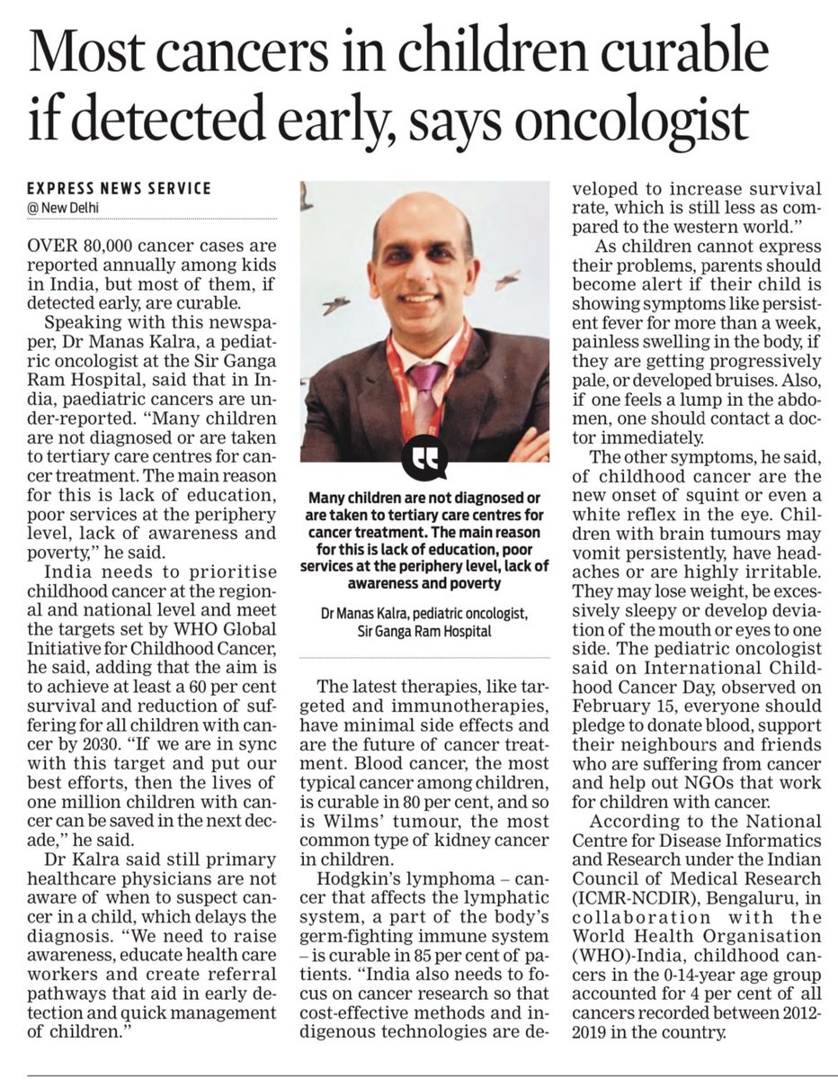 Kavita Bajeli-Datt (@kavitadatt) on Twitter photo Most #cancers in #children are #curable if #detected early, #paediatric #oncologist, Dr Manas Kalra
<a href="/NewIndianXpress/">The New Indian Express</a> <a href="/TheMornStandard/">TheMorningStandard</a> <a href="/MoHFW_INDIA/">Ministry of Health</a> <a href="/OfficeOf_MM/">Office of Dr Mansukh Mandaviya</a> <a href="/mansukhmandviya/">Dr Mansukh Mandaviya</a>
<a href="/DrManasKalra1/">Dr Manas Kalra</a> <a href="/sgrhindia/">Sir Ganga Ram Hospital</a> Most #cancers in #children are #curable if #detected early, #paediatric #oncologist, Dr Manas Kalra
<a href="/NewIndianXpress/">The New Indian Express</a> <a href="/TheMornStandard/">TheMorningStandard</a> <a href="/MoHFW_INDIA/">Ministry of Health</a> <a href="/OfficeOf_MM/">Office of Dr Mansukh Mandaviya</a> <a href="/mansukhmandviya/">Dr Mansukh Mandaviya</a>
<a href="/DrManasKalra1/">Dr Manas Kalra</a> <a href="/sgrhindia/">Sir Ganga Ram Hospital</a>