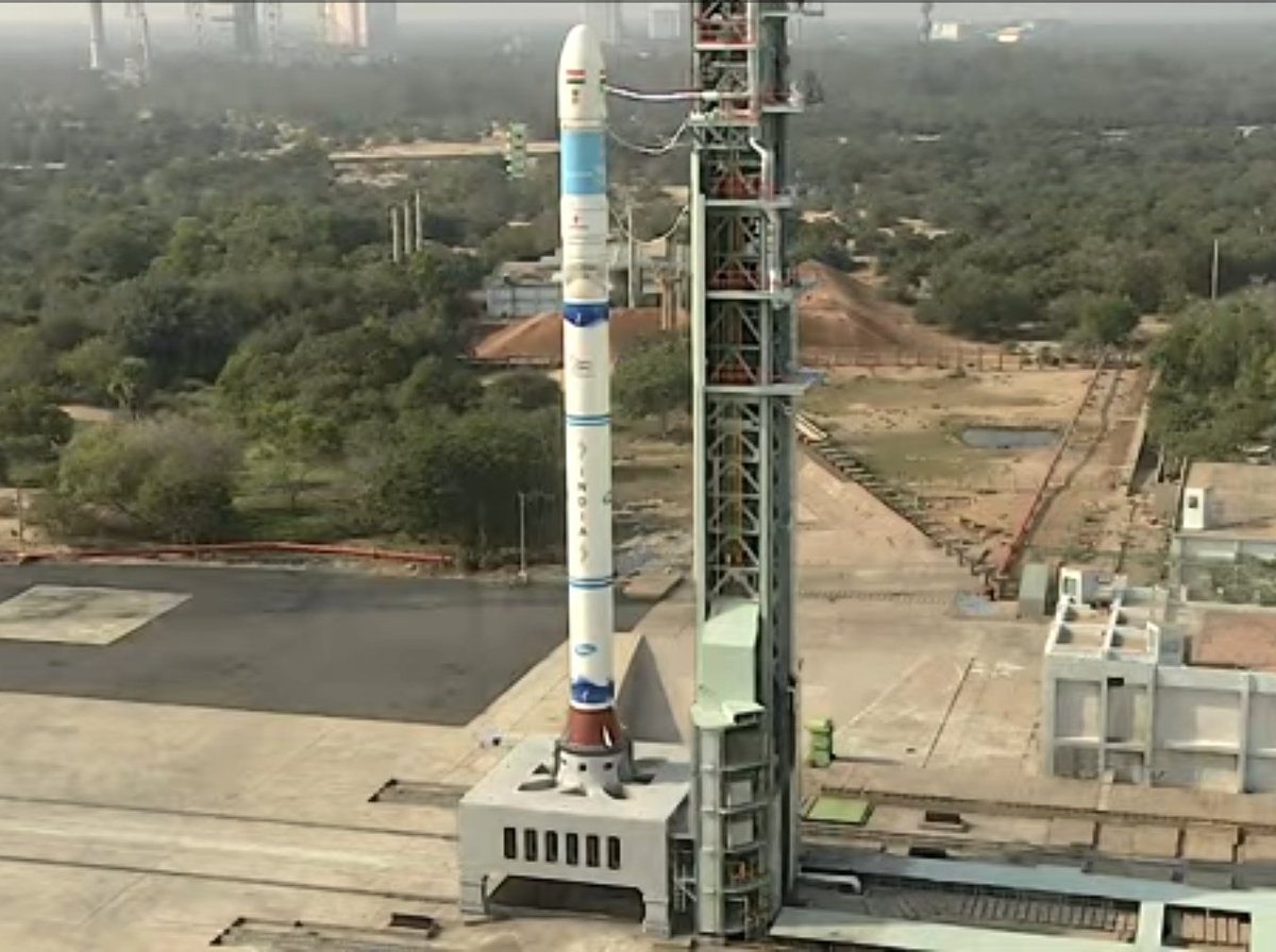 Chethan_Dash's tweet photo. Under 10mins to go for #SSLVD2 lift off. Launch vehicle modified after #SSLVD1 mission failure on August 7. #EOS7, #Janus1 and #AzadiSAT to be put into orbit in 15-min mission. A lot riding on today's success for SSLV. @isro is confident of a smooth mission. https://t.co/GytglrYZQJ