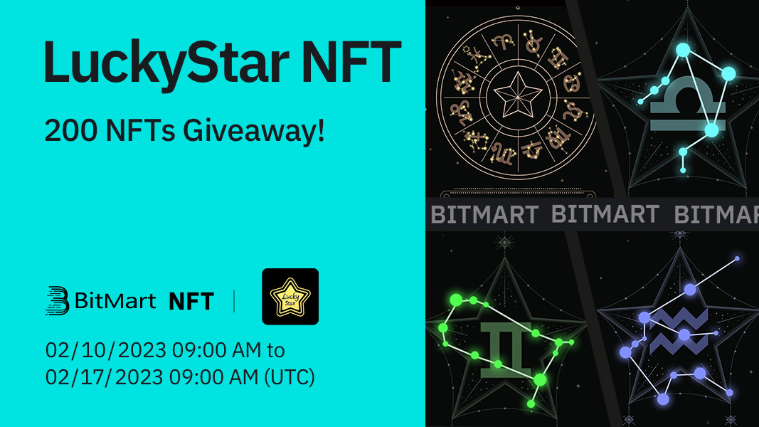 🥳#BitMart #NFT will launch the campaign to support <a href="/LuckyStarHomes/">LuckyStar｜Going Multi-chain</a> 100,000 Start Point airdrop. First come, First serve!

🙌 LuckyStar is a blockchain-based raffle game where you can earn your lucky $USDT!

⏰2/9/23 9AM - 2/15/23 9AM UTC

👉Finish tasks: bit.ly/3HHirUU