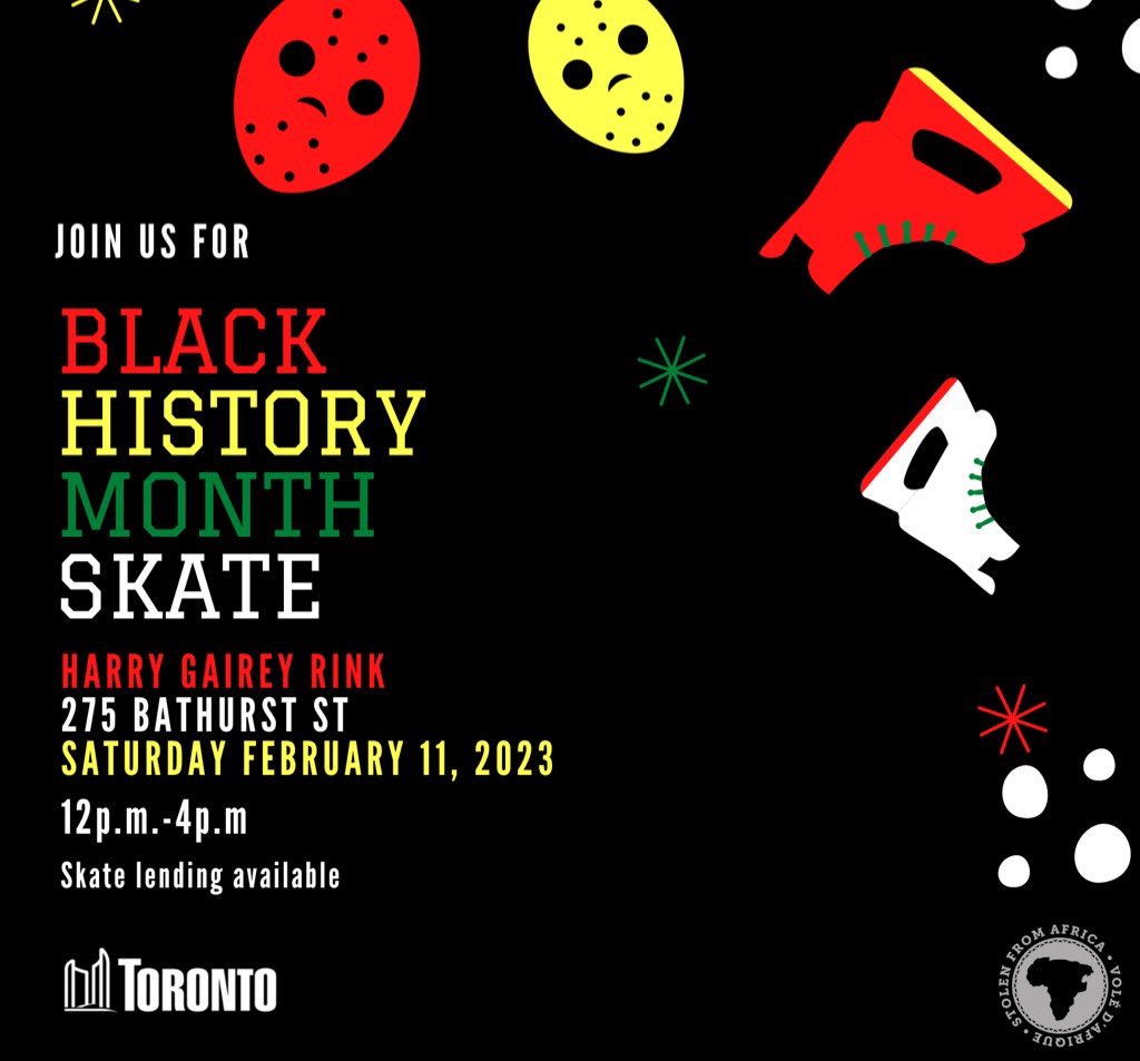One again we are partnering with <a href="/cityoftoronto/">City of Toronto 🇨🇦</a> to lace up our skates for Black History Month!  

DID YOU KNOW, this rink in particular is named after Harry Gairey who was an African-Canadian activist and community leader?! 

Join us this Saturday 12-4pm ! 
FREE SKATE Rentals ⛸️