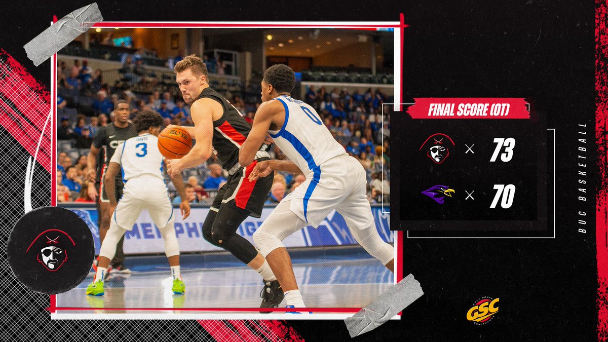 RT THE <a href="/GulfSouth/">Gulf South Conference</a> ROAD W!!!! We defeat Montevallo in overtime. Aiden played ALL 45 minutes and led us with 18 points and 7 assists. Nick, Charlie and Darell all had 12 points each. #BUCNation