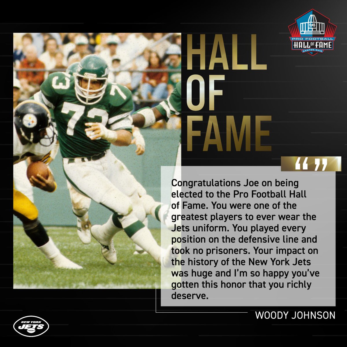 nyjets's tweet photo. Chairman Woody Johnson on Joe Klecko entering the @ProFootballHOF Class Of 2023👏 https://t.co/E6A9rtpr4c