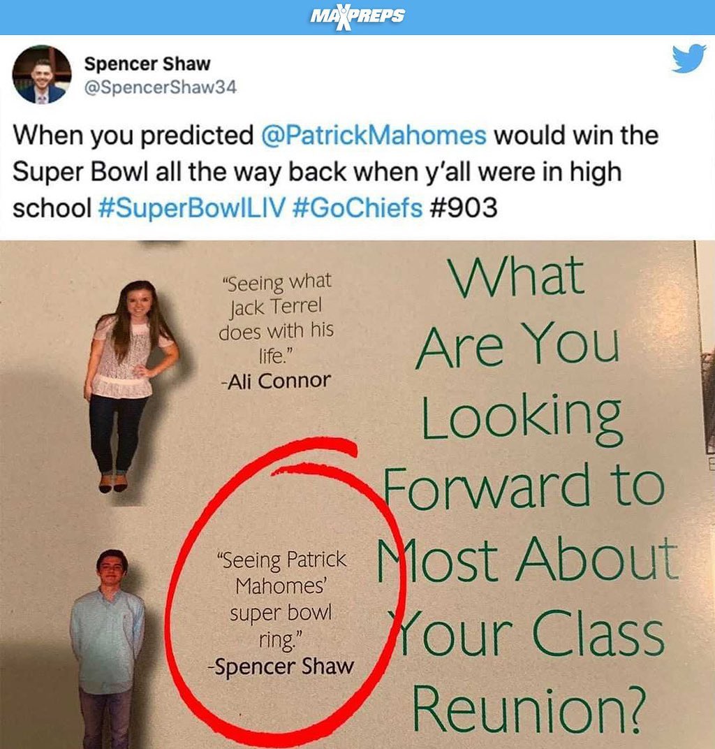 When Patrick Mahomes’s high school classmate predicted his Super Bowl win! 🤯 <a href="/PatrickMahomes/">Patrick Mahomes II</a>
