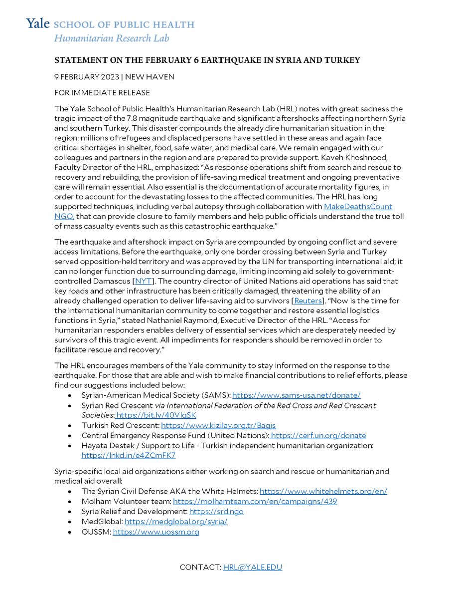 Humanitarian Research Lab (HRL) at YSPH tweet media