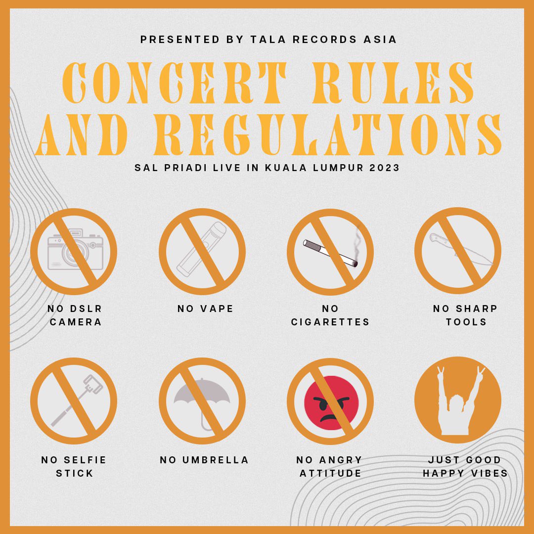Get ready for an epic night of music and good vibes this Saturday! 🎶🙌

Let's go over some important rules and regulations to make sure everyone has a safe and enjoyable time 🫶🏻

Let's make this a night to remember for all the right reasons! Sampai jumpa 🎉

#salpriadi