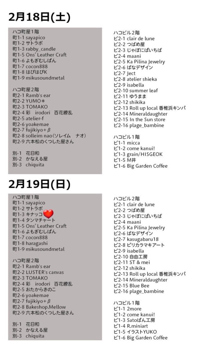 2月のハコイチは
19日(日)のみ出展します

(18日に子供の授業参観が延期された為…)

ヤマタロウヤドリツノムシの眼鏡拭きも持っていきます！
よろしくお願いします。

#ハコイチ