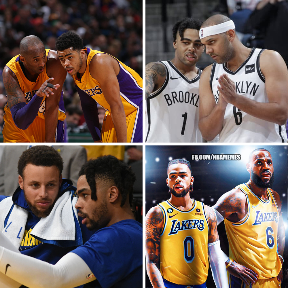 NBAMemes's tweet photo. It's crazy to think that D'Angelo Russell has now played with 4 NBA legends 👏🏽 https://t.co/e4Z0jKkXDR