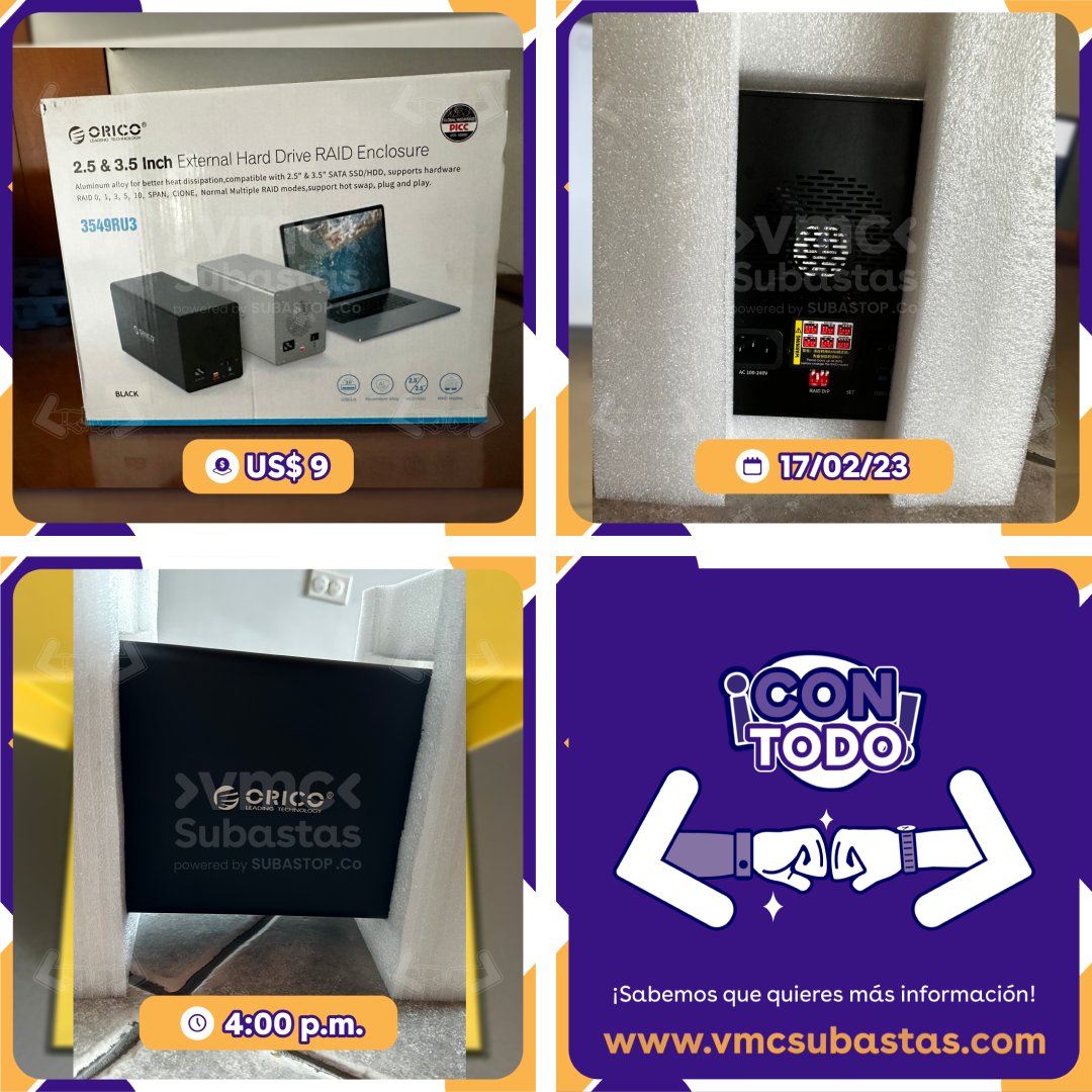 vmcsubastas's tweet image. ⌚¡Participa y gana LA OPORTUNIDAD DE COMPRAR EL ORICO 4 BAY de tus sueños!🤯

 💸Precio Base: US$ 9

 🗓VIERNES 17 de febrero a las 4:00 pm
Encuentra todos los dispositivos disponibles para ti 👇🏼
vmcsubastas.com/oferta/41496

#semanatech #orico