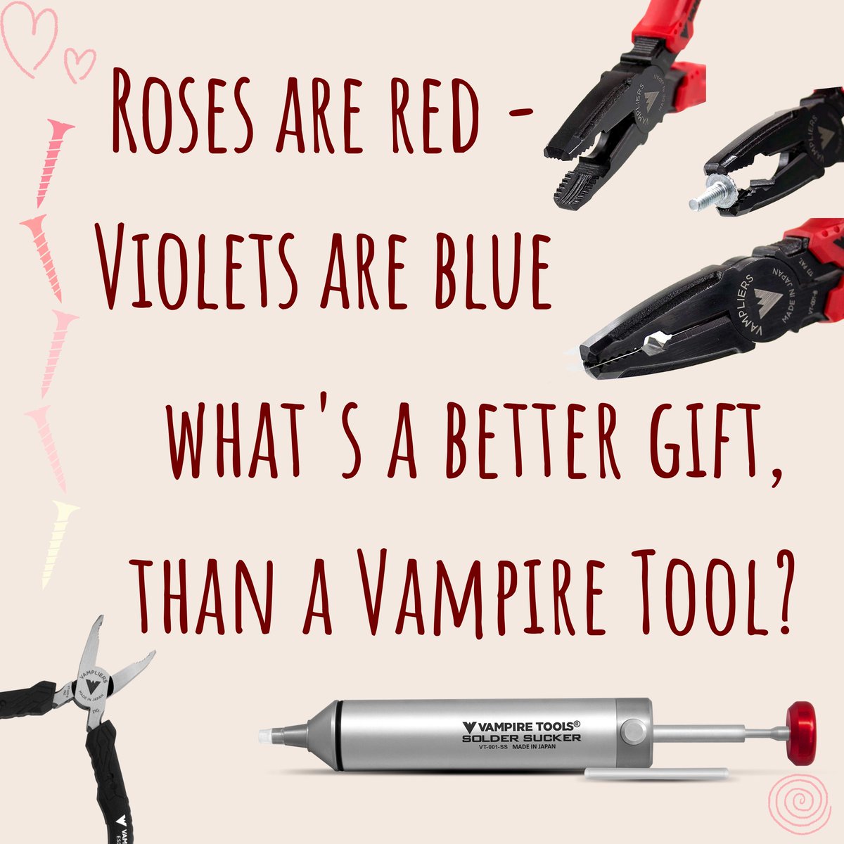 Vampire_Tools's tweet photo. What doesn't wither or melt but is still heartfelt? Grab a bundle or two and hear them say "I love you ๐ฅฐ"
Click on the link below to grab yours: https://t.co/S0HNzLALEM
#miniplier #vampiretools #valentines #valentinesdaygifts #valentines2023 #soldering #valentinesday https://t.co/CkPDClB81N