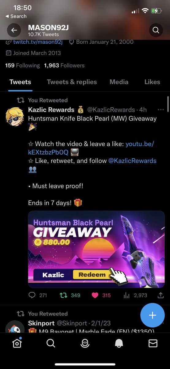 MASON92J's tweet photo. @KazlicRewards Done https://t.co/NNxI4UT6Gr