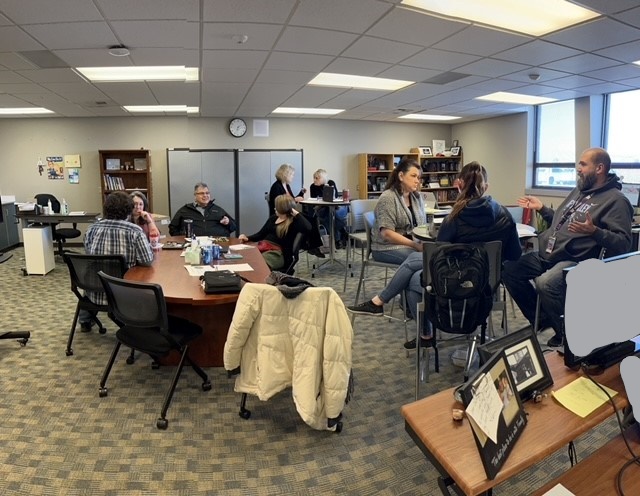 WVSpecServices's tweet image. Secondary Special Education Teachers during collaboration time participating in student talk as they discuss their answers to the essential question posed to them, "What is the value of Special Educators being part of General Education PLC groups?" @WVSD208