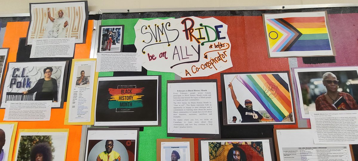 mrsmfrancis1's tweet photo. Just a few of the bulletin boards @SunnyViewMS reflecting student learning all term long! #beyondBHM #cultivatinggenius  @PNeerja @PeelSchools @MsAfrozaUddin https://t.co/8iXw4jRBYA