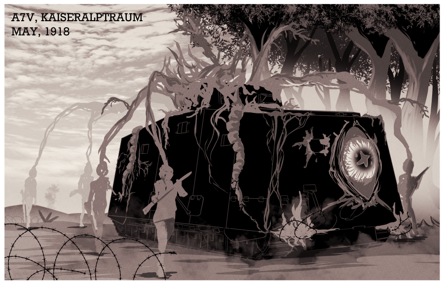 Some sketches of a setting I came up a while ago, but haven't touched since.
Premise was World War 1 but Germany started meddling with Eldritch powers during the earlier stages of the war.
There's a lot of lore for the pics in the image descriptions (alternative text/ALT)