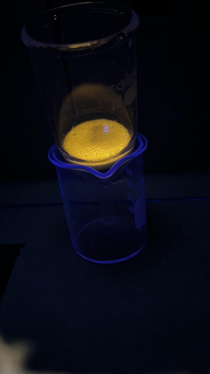 AGruber12's tweet photo. Hello twitter! It’s time play a game called Guess That Impurity! On today’s episode, we have a starkly blue object within a cluster of orange crystals. Who can guess what it is? https://t.co/7GTk1Qb9G1