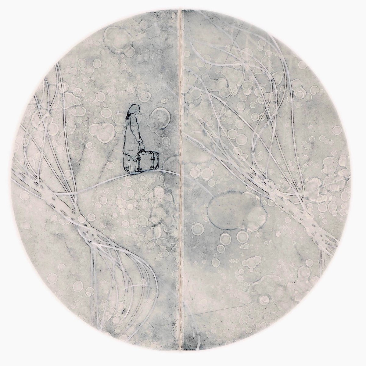 Now showing in the beautiful anniversary group exhibition <a href="/Gallerysmith/">Marita Smith</a> XV:PAST PRESENT FUTURE “She travelled through clouds and open skies” a unique state Etching #cityofmelbourne #northmelbourne #gallerysmith #lisasewardsart #printmaker #supportthearts