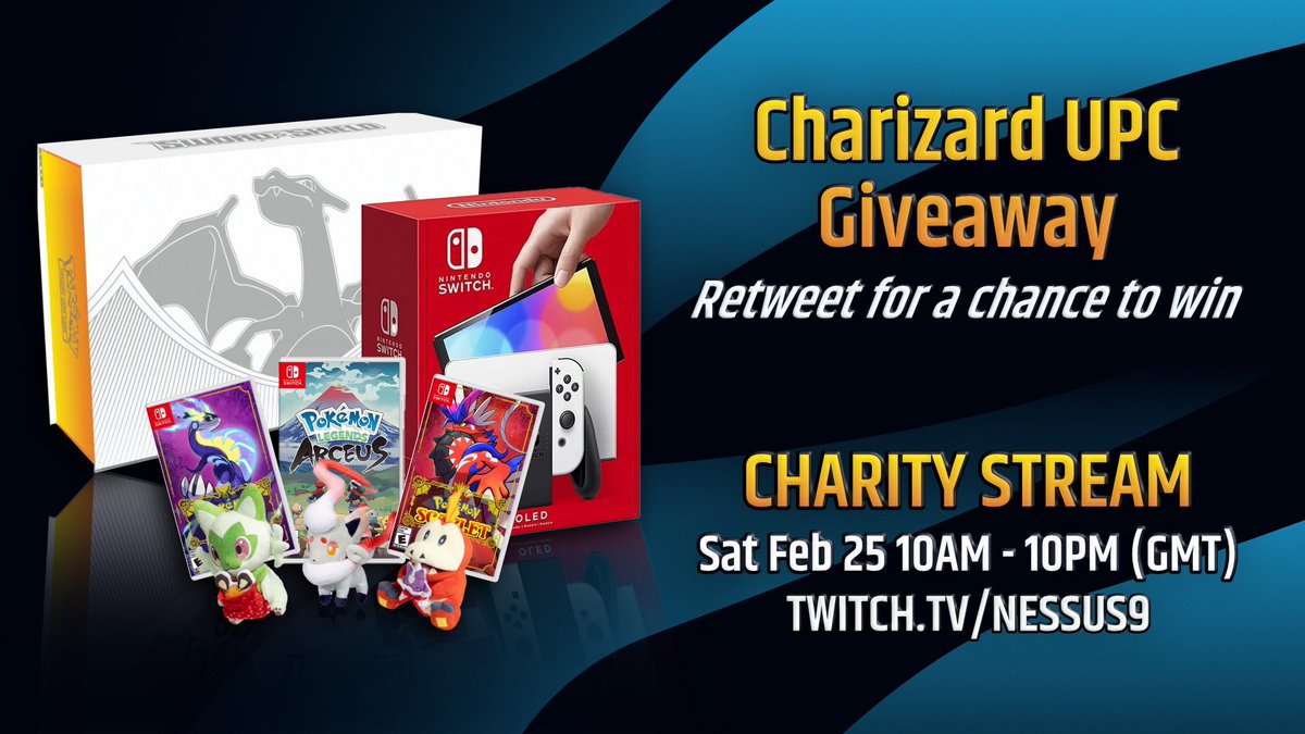 Nessus9_'s tweet photo. ✨CHARIZARD UPC GIVEAWAY!✨

🤍 Follow @Nessus9_
♻️ Retweet
👭 Tag 3 people

⚠️ Please also join us during our Twitch Charity Stream on Sat Feb 25 to support the Turkey &amp; Syria Earthquake Appeal. We have some amazing prizes up for grabs! See image for details 👀 https://t.co/9PBFClZ62l