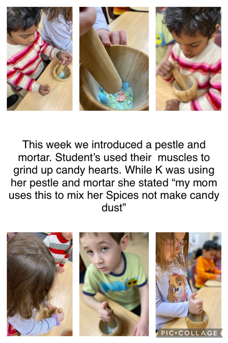 We explored pestle and mortars today today! Students crushed candy hearts! This activity helps in strengthening hand muscles while inviting students to have rich conversations and make connections! <a href="/LucyTrudell/">Lucy Trudell</a> <a href="/home_rams/">Roseland Home of the Rams</a>