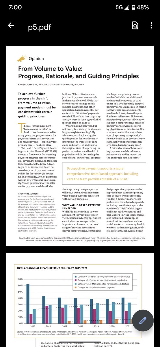 1/ today, the American Academy of Family Physicians (AAFP) adopted a set of guiding principles for value-based payments for primary care

I wasn't asked to review, but I believe that payers, purchasers, and policymakers should adopt this list as their own- or explain why not: