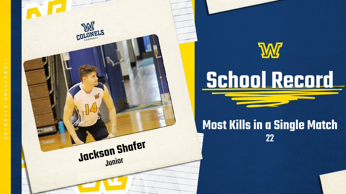 WilkesColonels's tweet photo. Congratulations to #WilkesMVB junior Jackson Shafer for setting the record for most kills in a single match! #EarnYourRank https://t.co/VAv0amvr7U