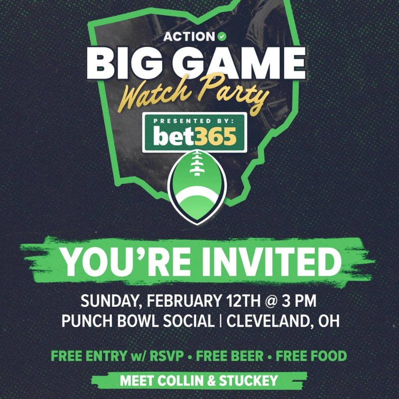 ActionNetworkHQ's tweet photo. Come join us on Sunday in Cleveland for our Big Game Watch Party 🏈

✅ Free entry
✅ Free beer, seltzer, wine
✅ Free food

RSVP for free here ➡️ https://t.co/KXjg1UW5Ws
