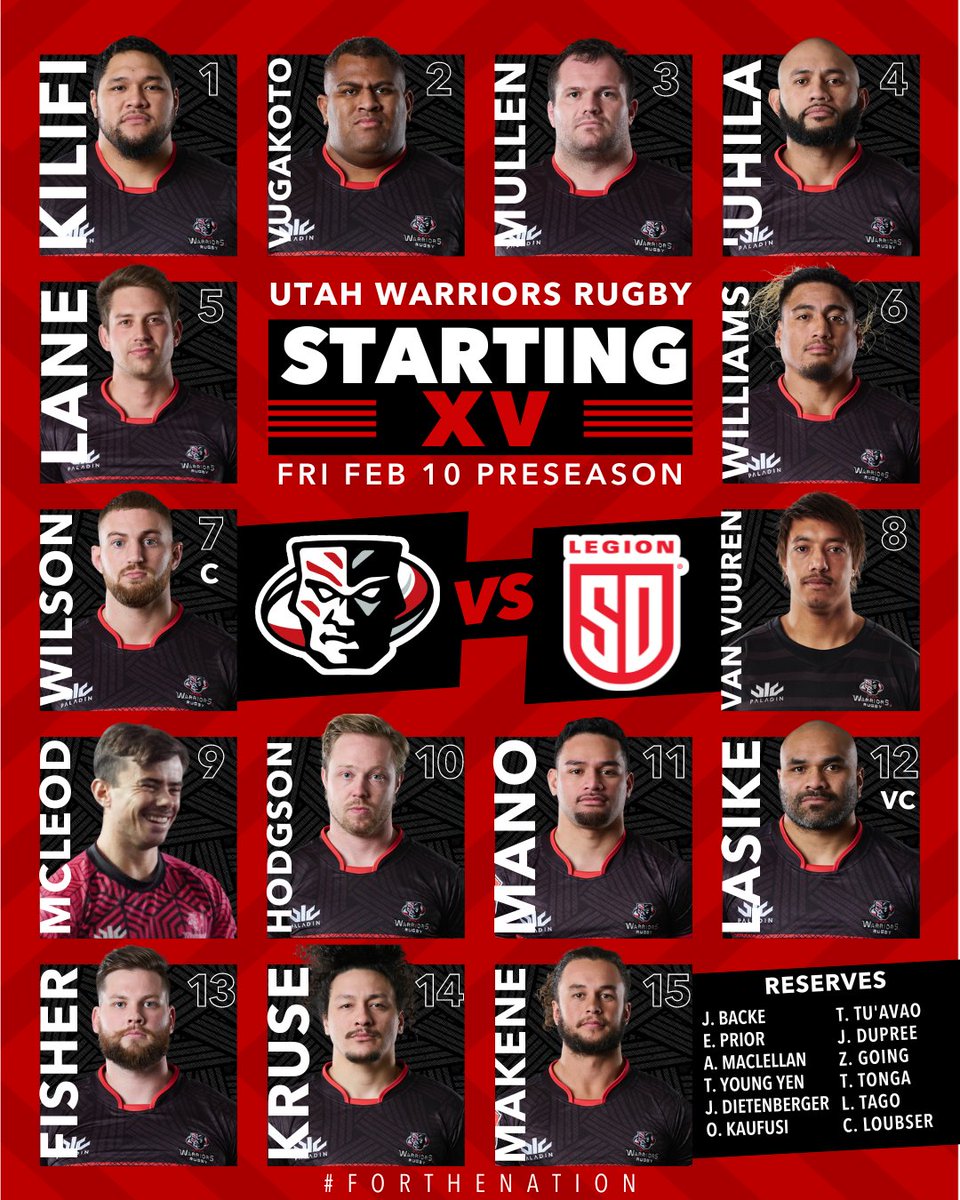 utwarriorsrugby's tweet photo. Preseason Battle vs @SDLegion ⚔️

Friday, 1pm MT

#ForTheNation https://t.co/80z9824Wqk