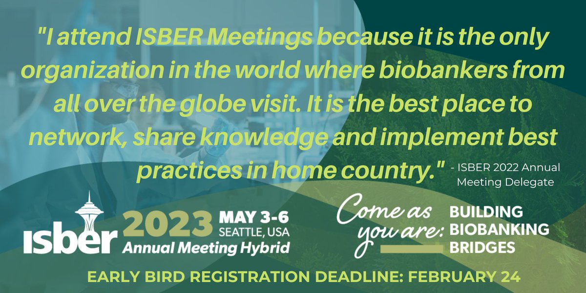 ISBER_ORG's tweet photo. ONLY 2 WEEKS until the early bird registration deadline for the ISBER 2023 Annual Meeting. Register now and save!  https://t.co/G7QyROqDEi

#biobanking #biospecimens #biospecimenscience #biotech #biopreservation #cryopreservation #biologicaldata #informatics https://t.co/XOo8uBYxZw