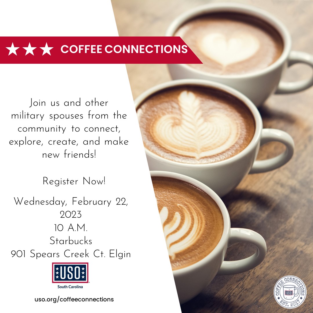 ☕Join us for our first USO Coffee Connections event in South Carolina! @Starbucks  will provide brewed coffee & pastries, & we'll have a few surprise giveaways, too! All spouses of currently serving military are welcome. #USOCoffeeConnections  fal.cn/3vLdx