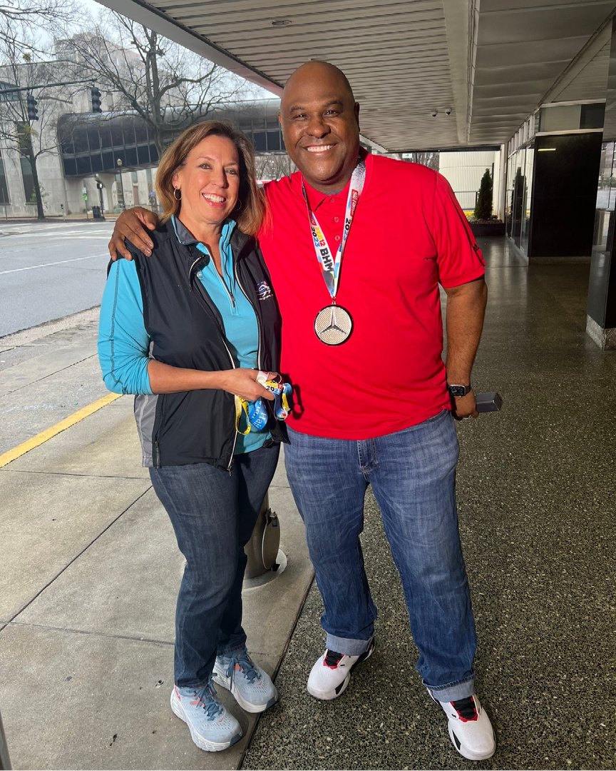 Run_Mercedes's tweet photo. Thank you, @JehJehP from @WBRCnews, for meeting us this morning as we prep for Mercedes-Benz Marathon Weekend! We talked all things Mercedes Marathon, the Kids Marathon with @BCBSofAlabama and gave love to @thebellcenter. #RunMercedes #MBMW2023 @THETRAKSHAK https://t.co/3J3VXNAIiY