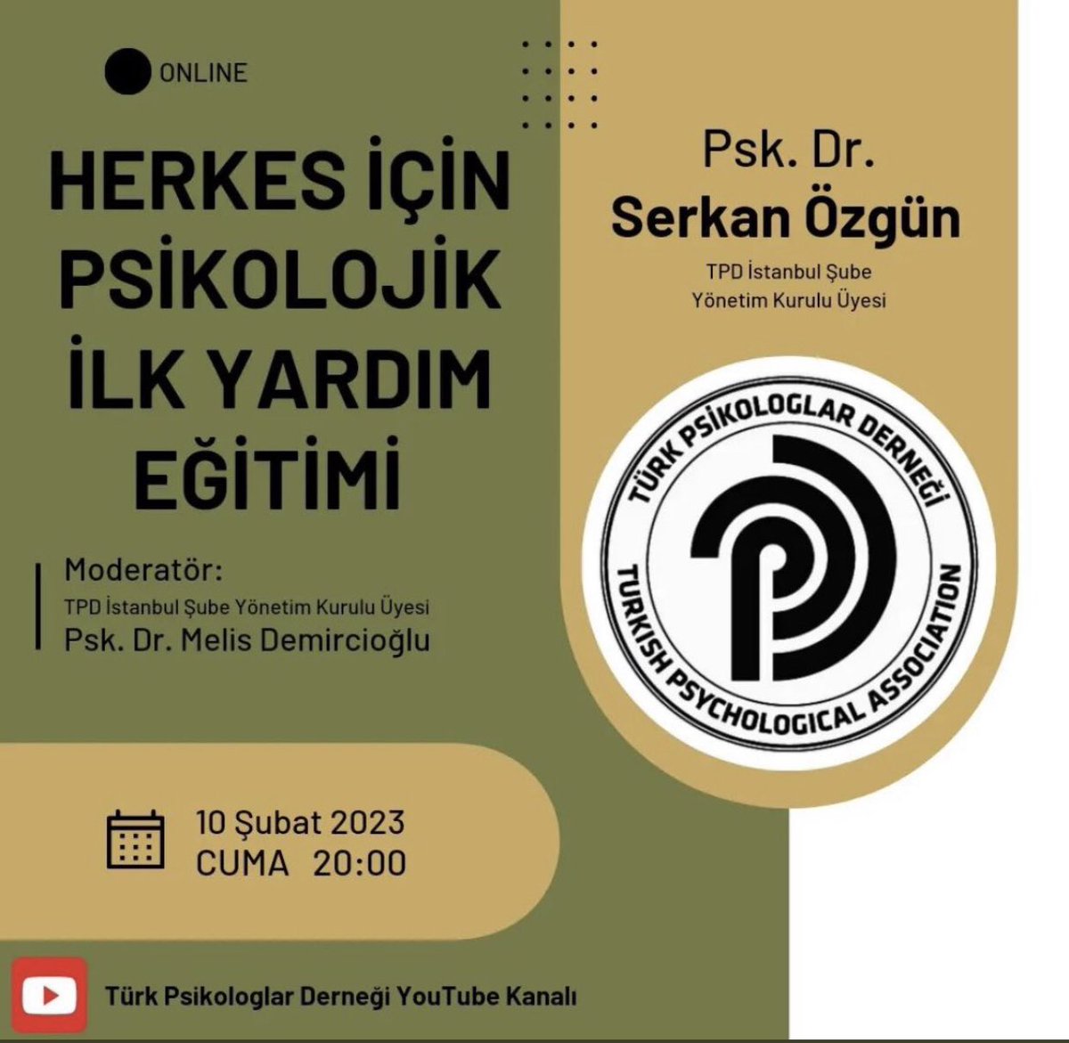 Psikolojik ilk yardım bir psikoterapi değildir… 
Bu yüzden öğrenmek için uzman olmanıza gerek yoktur… 
Herkes izleyebilir, öğrenebilir…
İzleyenlere faydalı olması dileğiyle🌱