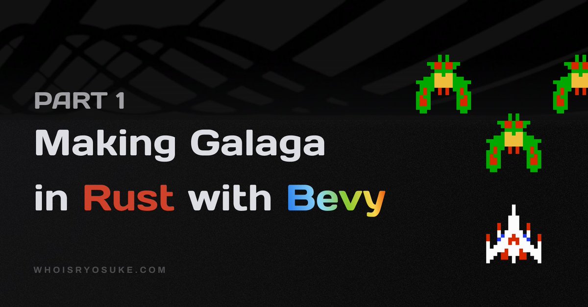Learn <a href="/BevyEngine/">Bevy Engine</a> and #RustLang by making a Galaga clone with me! 

In this first part, we go from a blank screen to mini game - step by step #GameDev

whoisryosuke.com/blog/2023/maki…