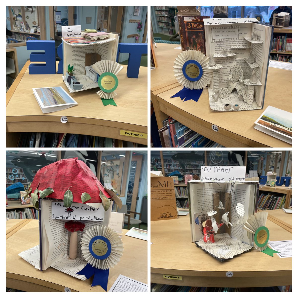 EES Grade 5 Repurposed Book Art displayed at Eastham Public Library! Go check it out!