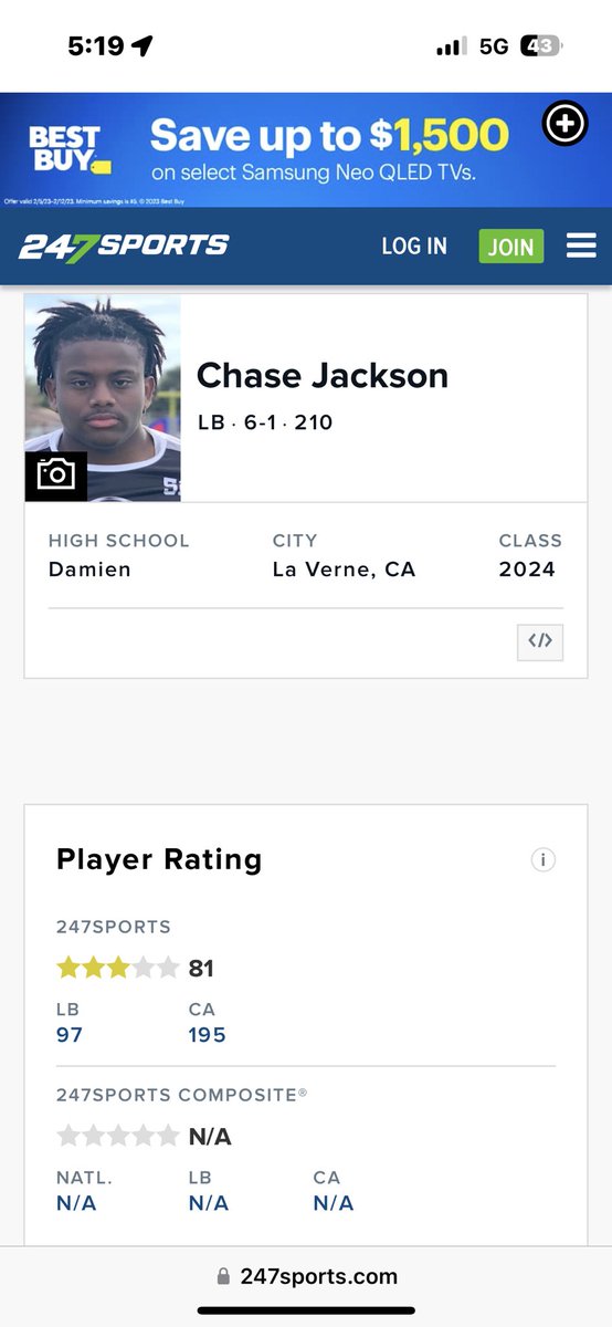 Chase_Jackson11 “CJ11” (@all_for_cj2) on Twitter photo Blessed to be ranked as a three star athlete!⭐️ <a href="/GregBiggins/">Greg Biggins</a> <a href="/adamgorney/">Adam Gorney</a> <a href="/DamienFootball_/">Damien Spartan Football</a> <a href="/coach_odin/">Mark Odin</a> <a href="/JStew8/">James Stewart</a> <a href="/RhareBreed7on7/">RhareBreed</a> <a href="/PrototypePlaye2/">PTPT training/Def. Consul LBCC/LB -Edge Mater Dei</a> <a href="/tntfacility/">TNT Facility</a> <a href="/LinebackerZoo/">THE ZOO</a> <a href="/NICO_Trenches/">NICO TRENCHES | Linemen Training, Camps & Recruit.</a> Blessed to be ranked as a three star athlete!⭐️ <a href="/GregBiggins/">Greg Biggins</a> <a href="/adamgorney/">Adam Gorney</a> <a href="/DamienFootball_/">Damien Spartan Football</a> <a href="/coach_odin/">Mark Odin</a> <a href="/JStew8/">James Stewart</a> <a href="/RhareBreed7on7/">RhareBreed</a> <a href="/PrototypePlaye2/">PTPT training/Def. Consul LBCC/LB -Edge Mater Dei</a> <a href="/tntfacility/">TNT Facility</a> <a href="/LinebackerZoo/">THE ZOO</a> <a href="/NICO_Trenches/">NICO TRENCHES | Linemen Training, Camps & Recruit.</a>
